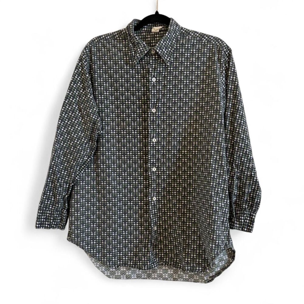 Vintage Euchsfeld Konfektion Geometric Green and Black Diamond Print Shirt